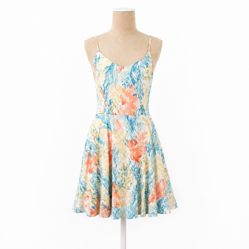 Pastel Floral Sleeveless Smocked SimDress Size L Beach Resort Coastal Boho‎ Euro